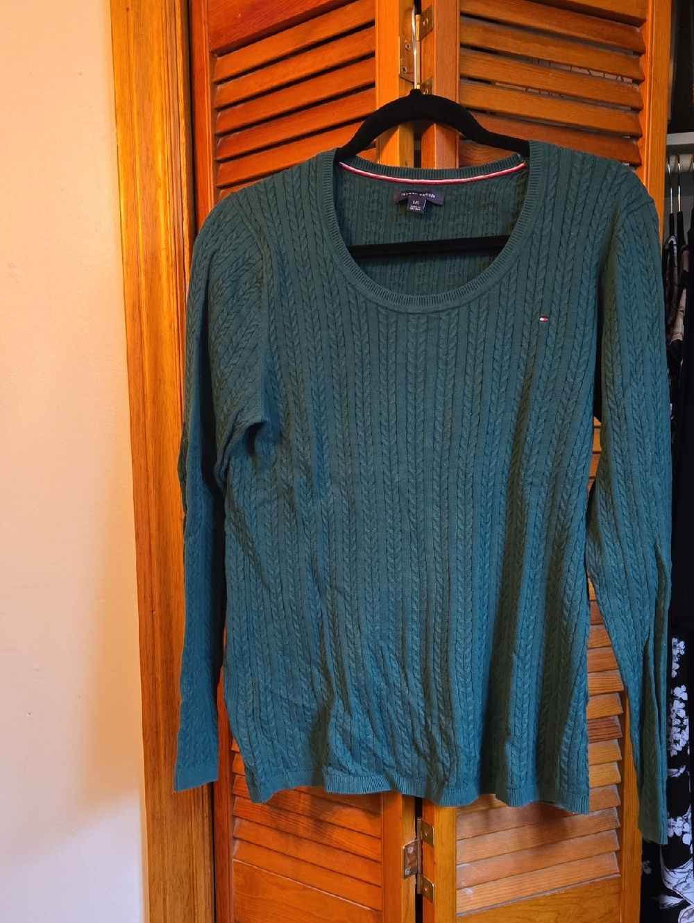 Tommy Hilfiger Forest Green Cable Scoop-Neck Sweater